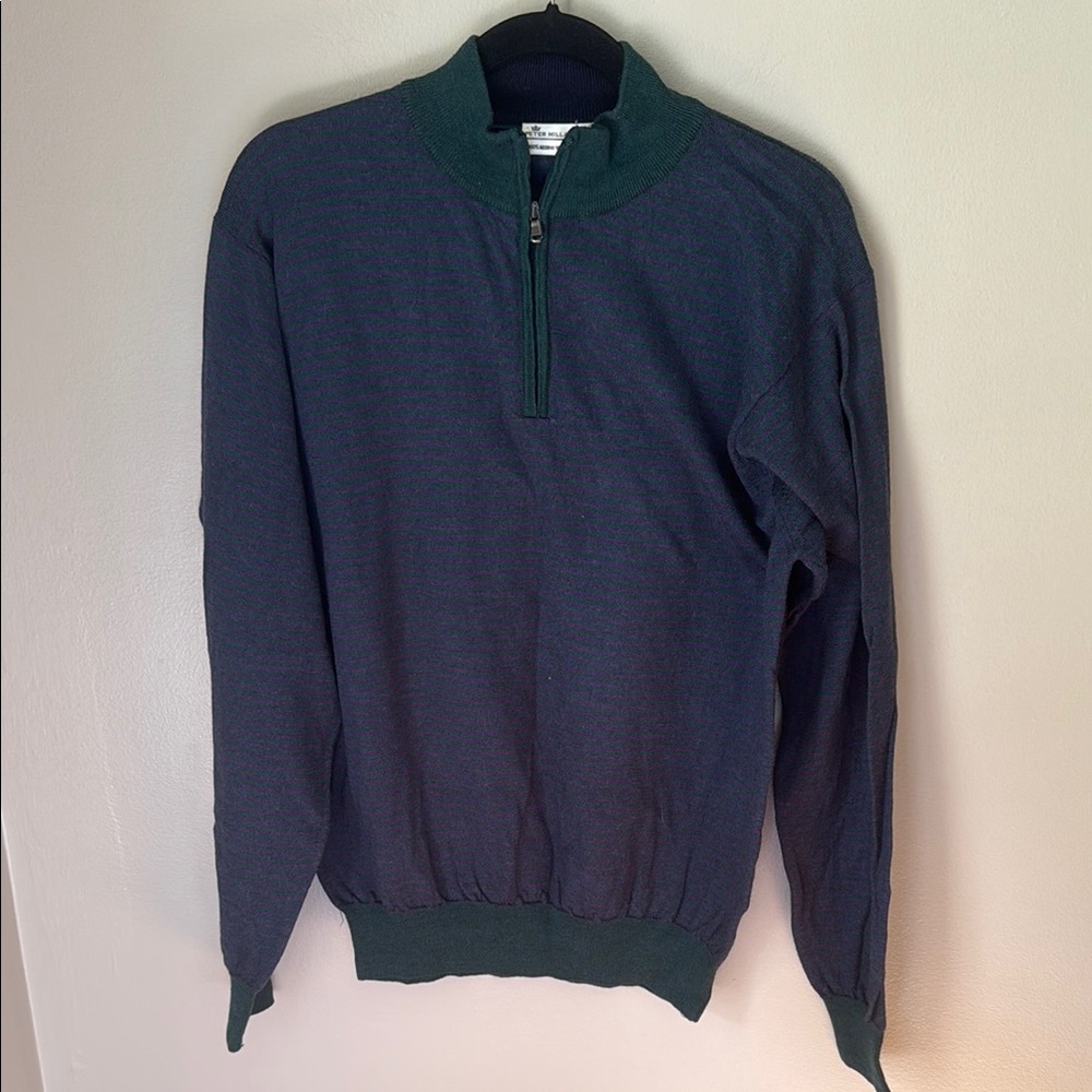 Peter Millar Dark Blue and Forest Green Zip-Up Sweater
